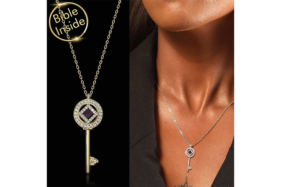 Israel Gift Shop Key Pendant Necklace With Crystal Accents From My Nano Jewelry